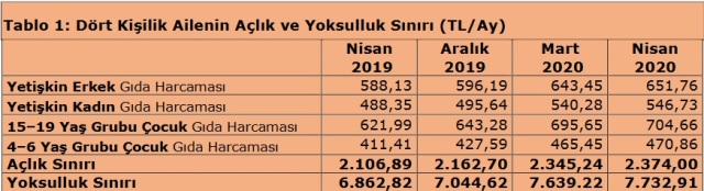 Açlık Ve Yoksulluk Sınırı Araştırması - Tablo 1